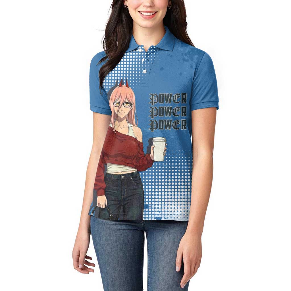 Power Chainsaw Man in Street Chic Women Polo Shirt Bold Blue Anime Aesthetic with Power