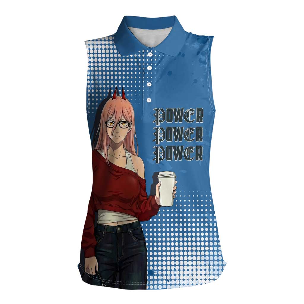 Power Chainsaw Man in Street Chic Women Sleeveless Polo Shirt Bold Blue Anime Aesthetic with Power