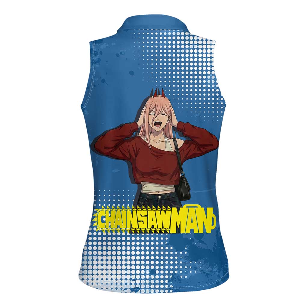 Power Chainsaw Man in Street Chic Women Sleeveless Polo Shirt Bold Blue Anime Aesthetic with Power
