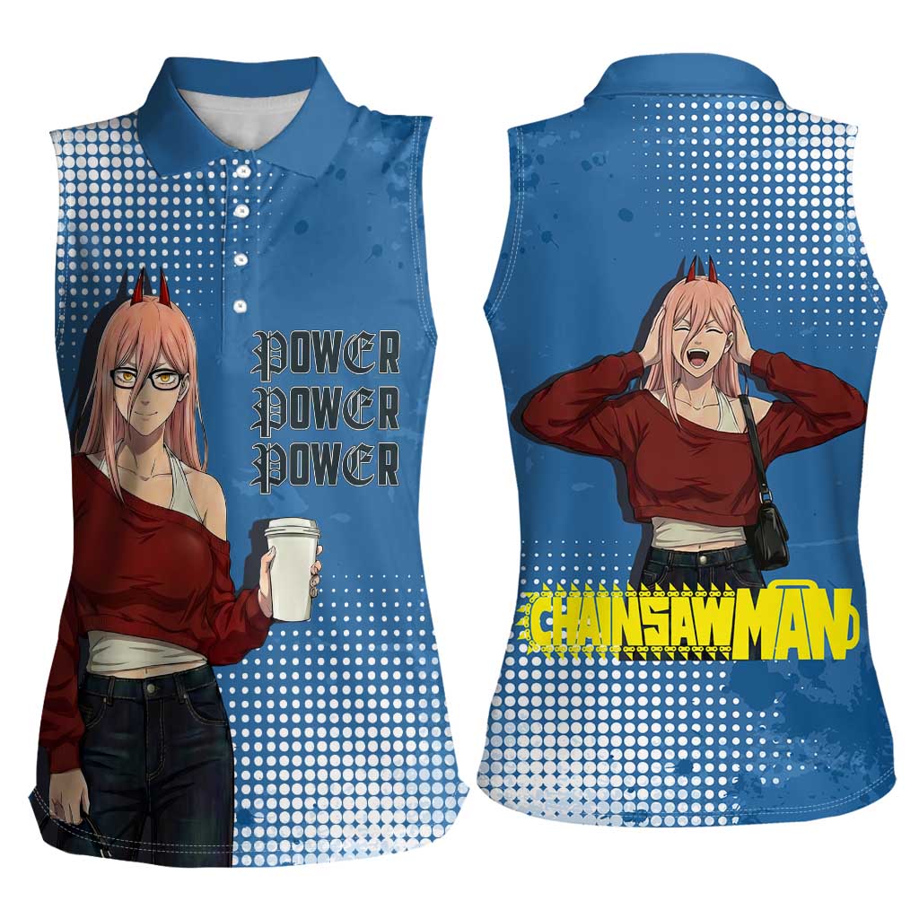 Power Chainsaw Man in Street Chic Women Sleeveless Polo Shirt Bold Blue Anime Aesthetic with Power