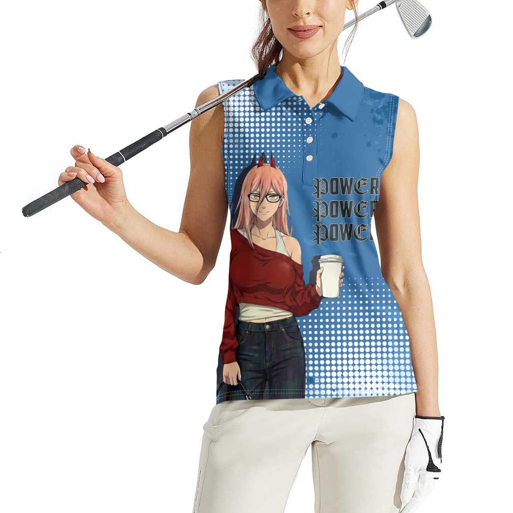 Power Chainsaw Man in Street Chic Women Sleeveless Polo Shirt Bold Blue Anime Aesthetic with Power