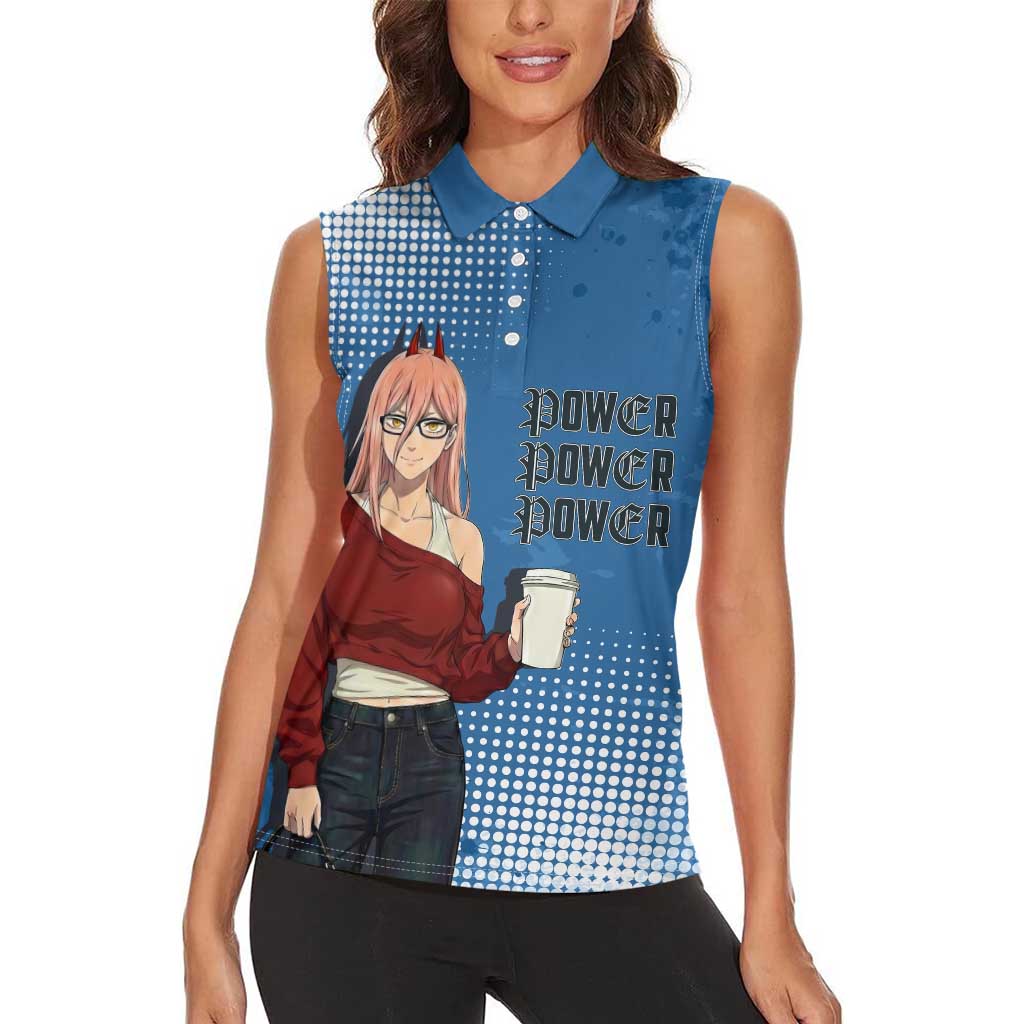 Power Chainsaw Man in Street Chic Women Sleeveless Polo Shirt Bold Blue Anime Aesthetic with Power