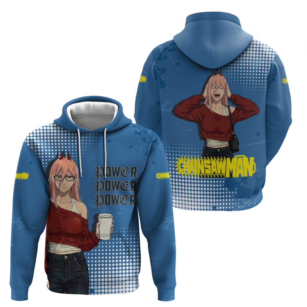 Power Chainsaw Man in Street Chic Zip Hoodie Bold Blue Anime Aesthetic with Power