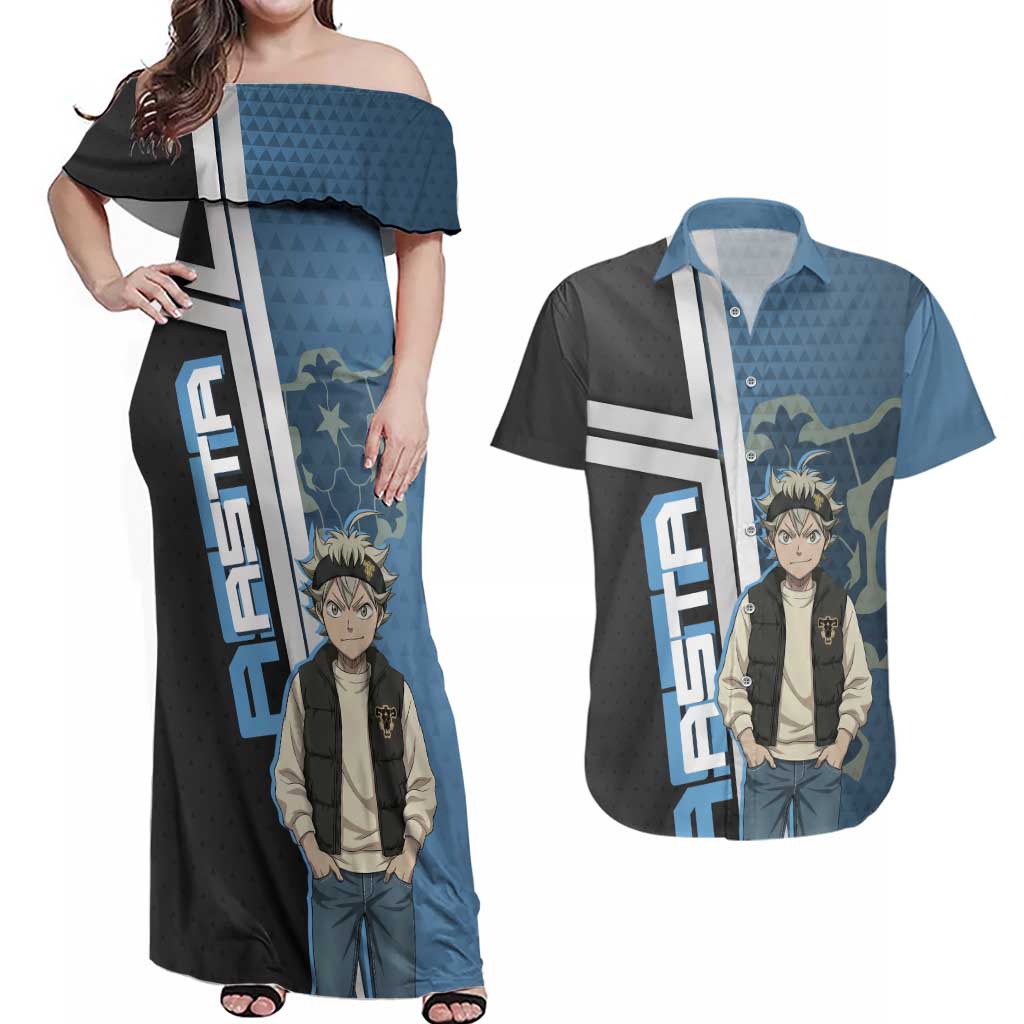 Asta from Black Clover in Modern Streetwear Couples Matching Off Shoulder Maxi Dress and Hawaiian Shirt Black Clover Anime Aesthetic - Asta Style