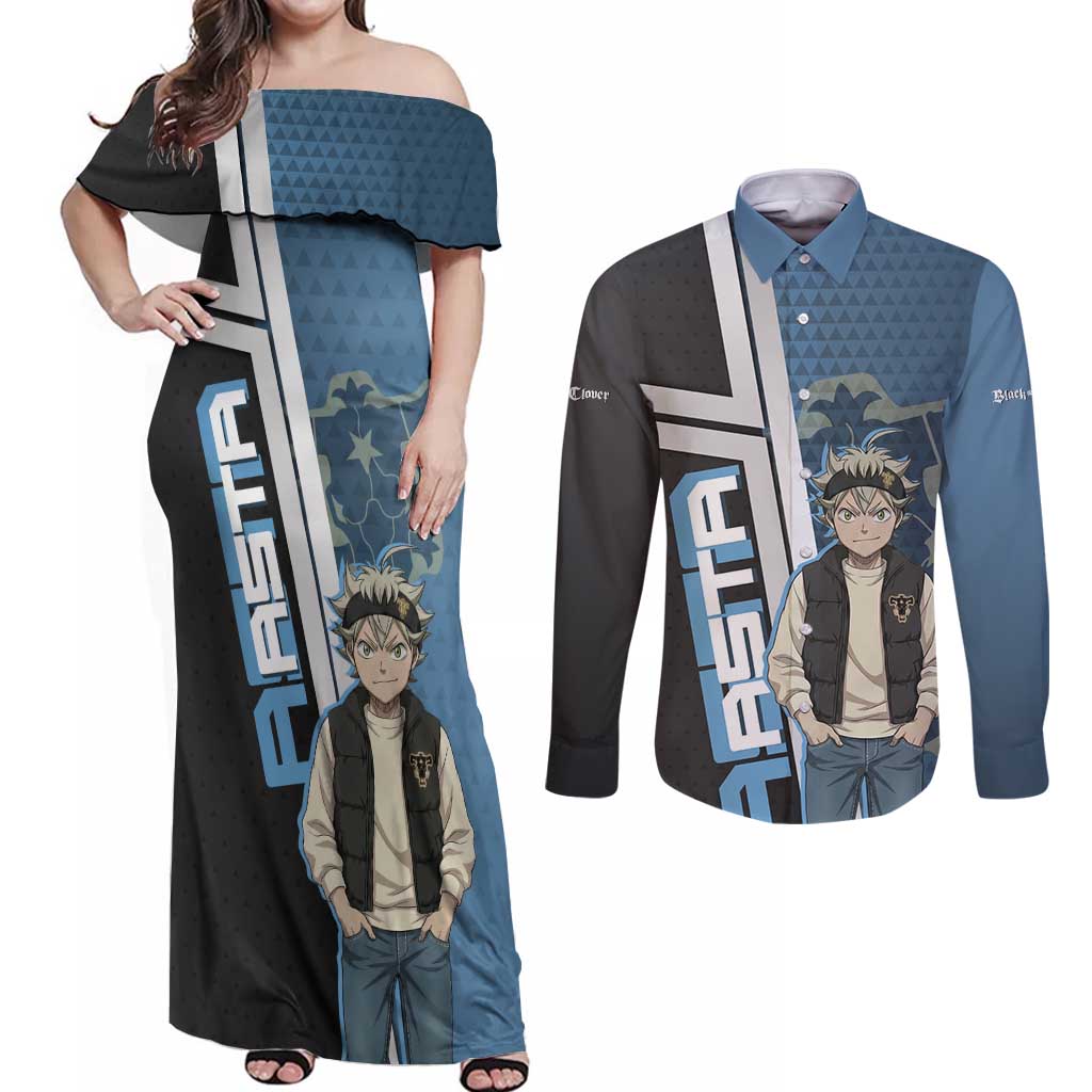Asta from Black Clover in Modern Streetwear Couples Matching Off Shoulder Maxi Dress and Long Sleeve Button Shirt Black Clover Anime Aesthetic - Asta Style