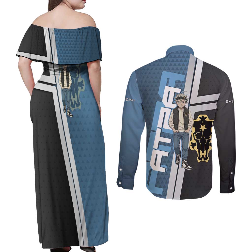 Asta from Black Clover in Modern Streetwear Couples Matching Off Shoulder Maxi Dress and Long Sleeve Button Shirt Black Clover Anime Aesthetic - Asta Style