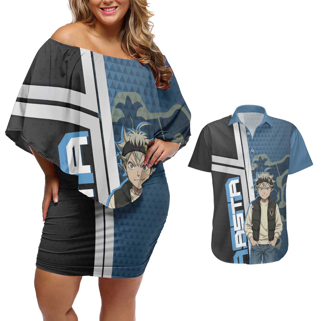 Asta from Black Clover in Modern Streetwear Couples Matching Off Shoulder Short Dress and Hawaiian Shirt Black Clover Anime Aesthetic - Asta Style