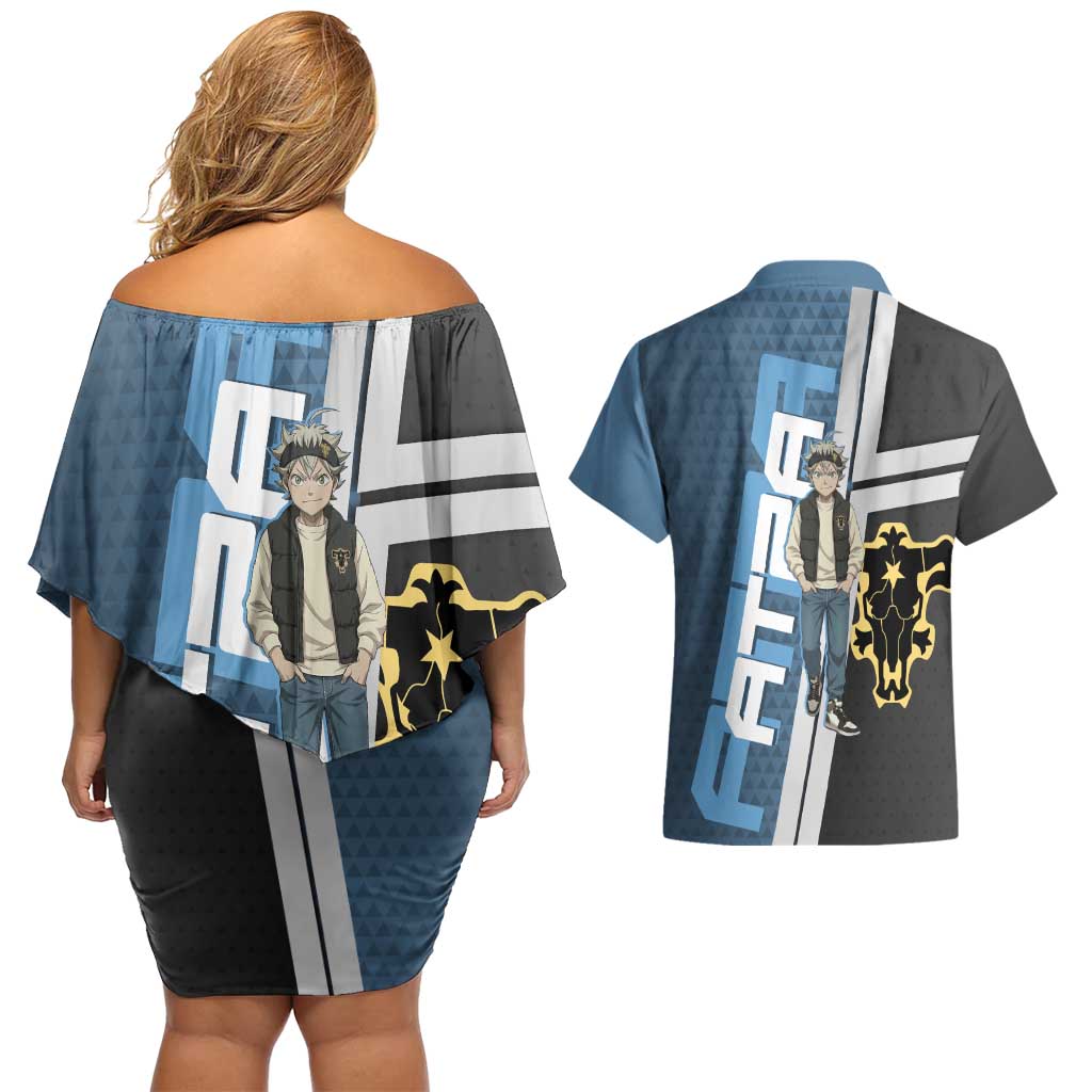 Asta from Black Clover in Modern Streetwear Couples Matching Off Shoulder Short Dress and Hawaiian Shirt Black Clover Anime Aesthetic - Asta Style