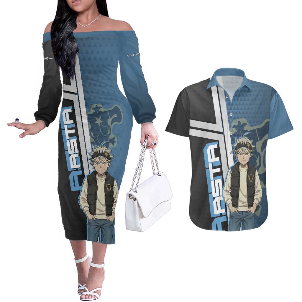 Asta from Black Clover in Modern Streetwear Couples Matching Off The Shoulder Long Sleeve Dress and Hawaiian Shirt Black Clover Anime Aesthetic - Asta Style