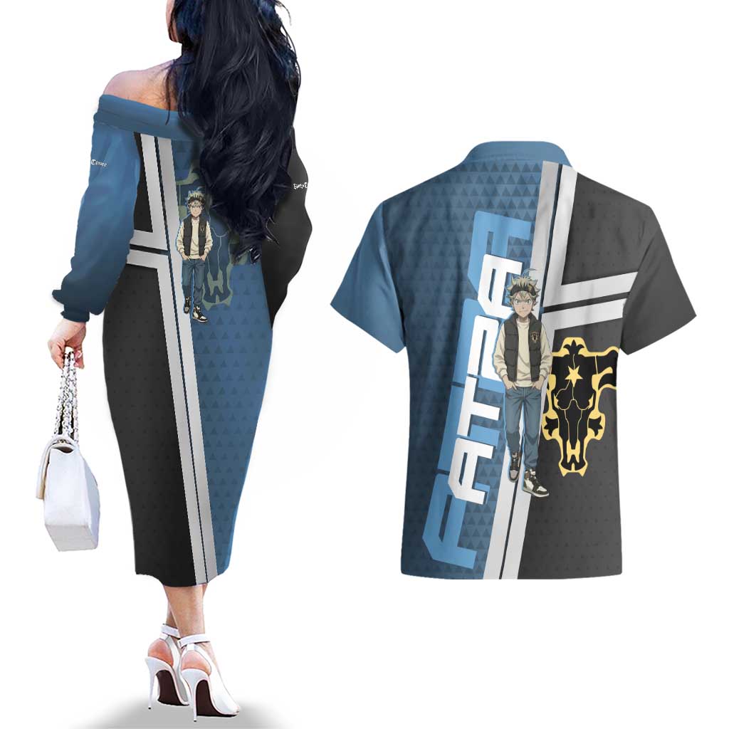 Asta from Black Clover in Modern Streetwear Couples Matching Off The Shoulder Long Sleeve Dress and Hawaiian Shirt Black Clover Anime Aesthetic - Asta Style