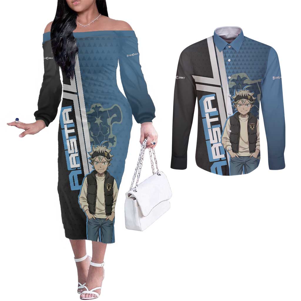 Asta from Black Clover in Modern Streetwear Couples Matching Off The Shoulder Long Sleeve Dress and Long Sleeve Button Shirt Black Clover Anime Aesthetic - Asta Style