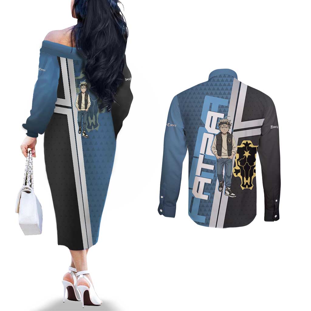 Asta from Black Clover in Modern Streetwear Couples Matching Off The Shoulder Long Sleeve Dress and Long Sleeve Button Shirt Black Clover Anime Aesthetic - Asta Style
