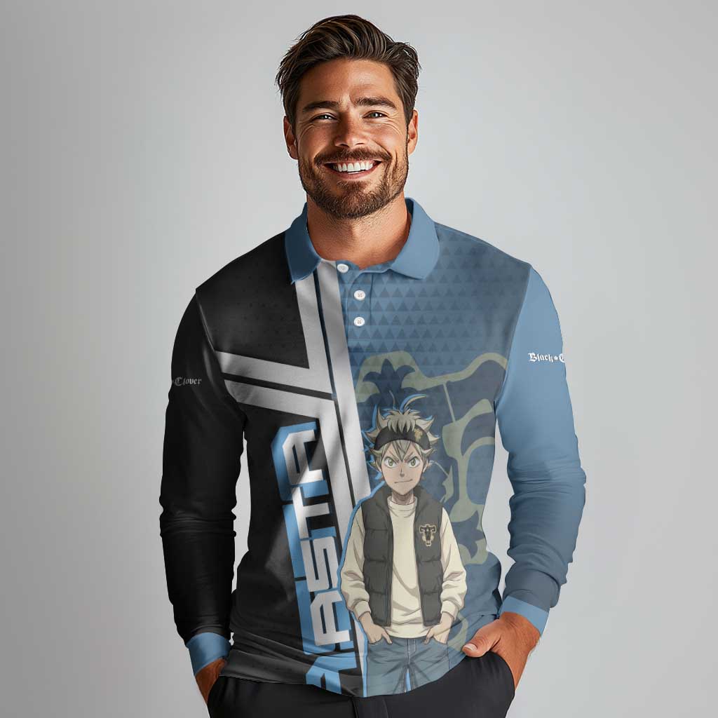 Asta from Black Clover in Modern Streetwear Long Sleeve Polo Shirt Black Clover Anime Aesthetic - Asta Style