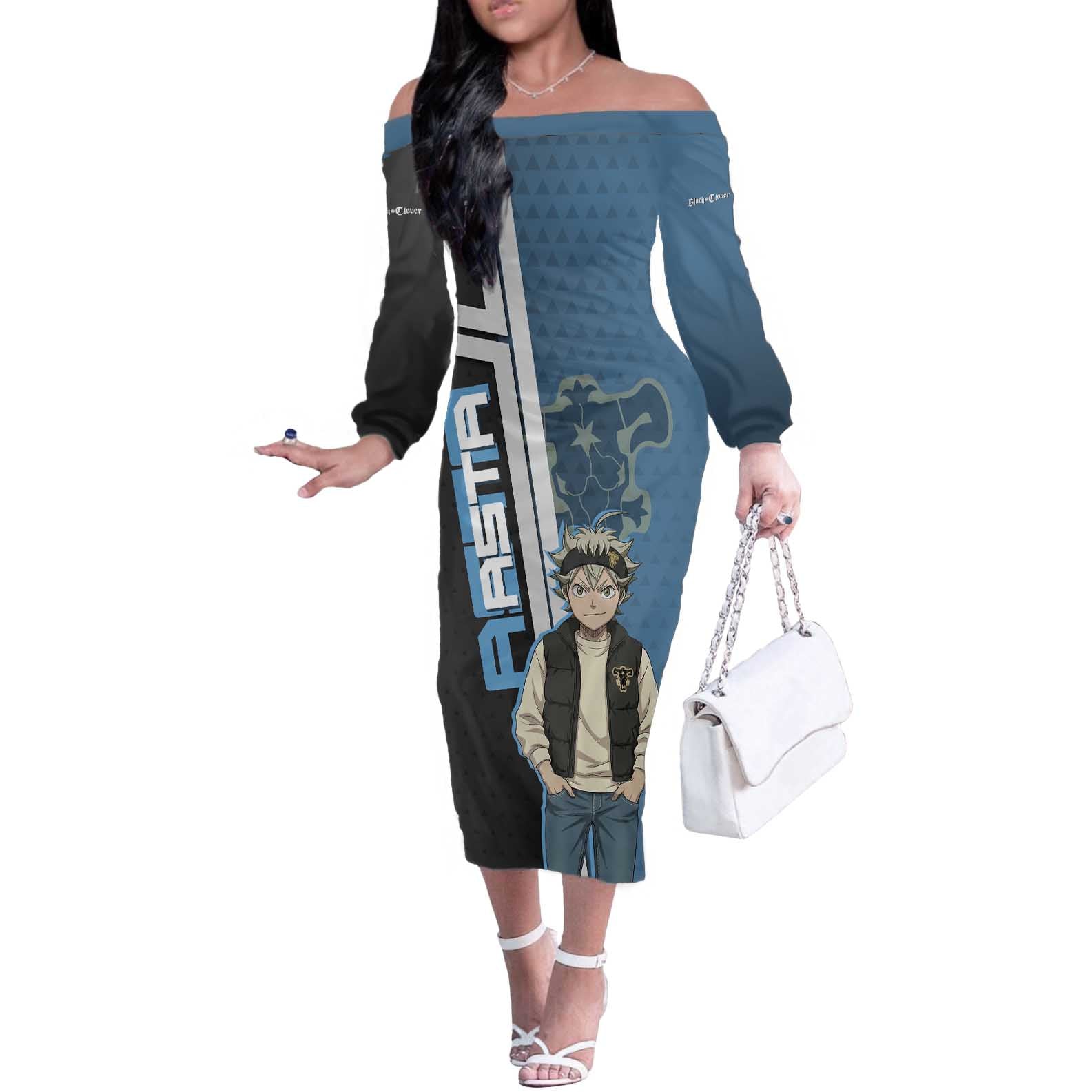 Asta from Black Clover in Modern Streetwear Off The Shoulder Long Sleeve Dress Black Clover Anime Aesthetic - Asta Style