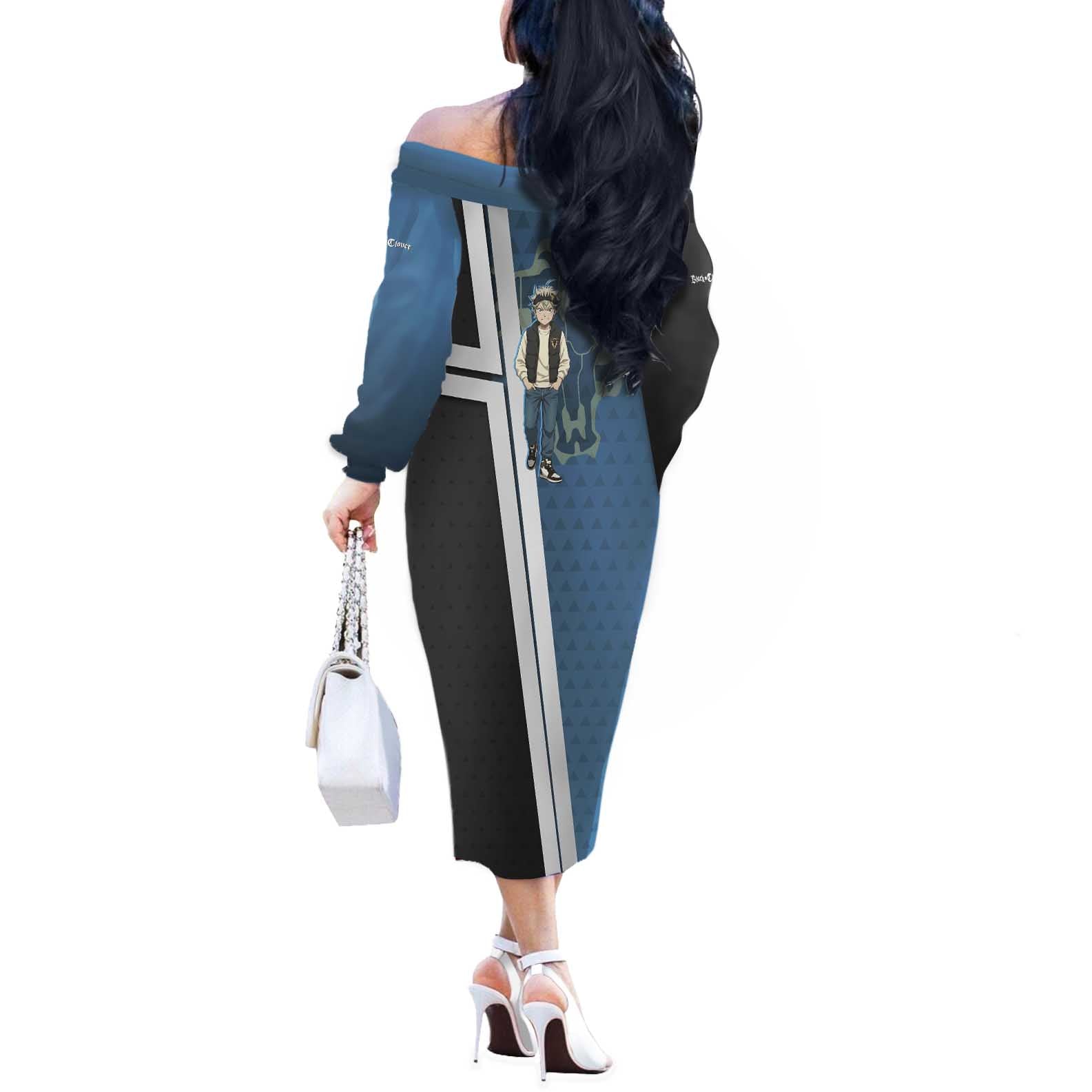 Asta from Black Clover in Modern Streetwear Off The Shoulder Long Sleeve Dress Black Clover Anime Aesthetic - Asta Style