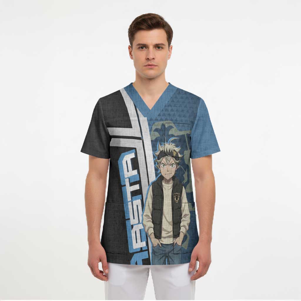 Asta from Black Clover in Modern Streetwear Scrub Top Black Clover Anime Aesthetic - Asta Style