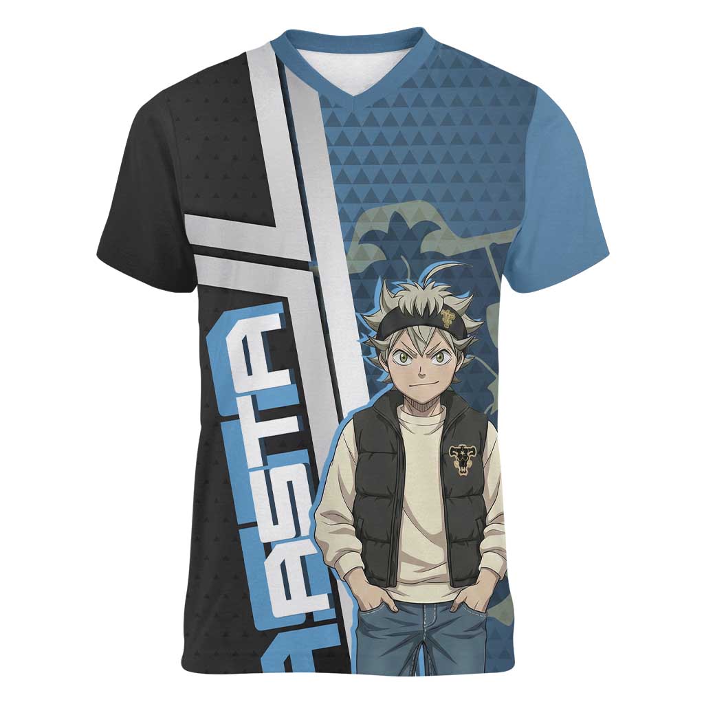 Asta from Black Clover in Modern Streetwear Women VNeck TShirt Black Clover Anime Aesthetic - Asta Style