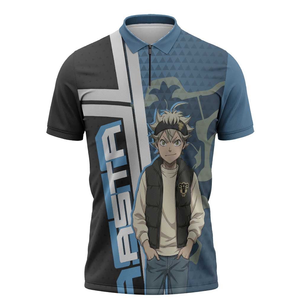 Asta from Black Clover in Modern Streetwear Zipper Polo Shirt Black Clover Anime Aesthetic - Asta Style