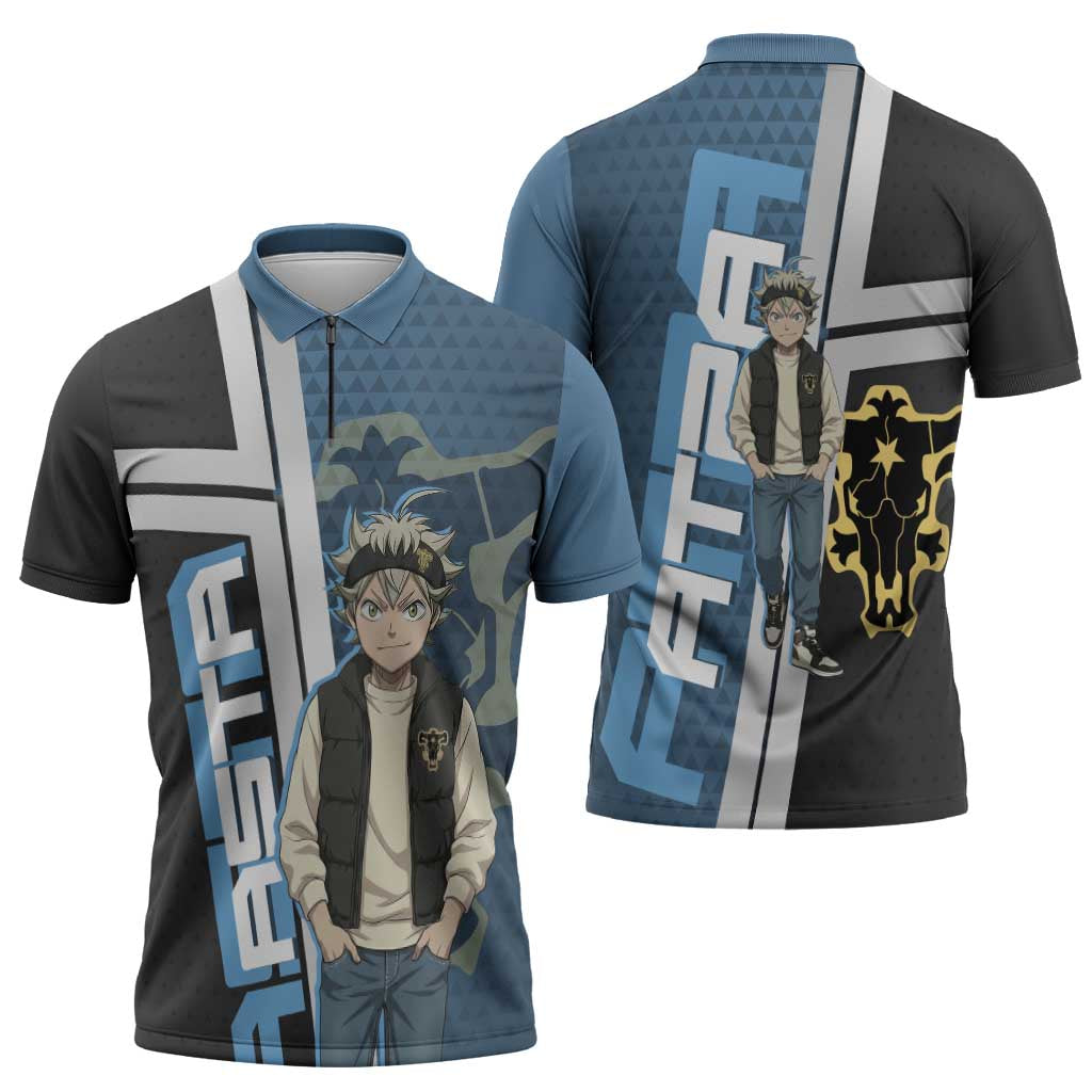 Asta from Black Clover in Modern Streetwear Zipper Polo Shirt Black Clover Anime Aesthetic - Asta Style