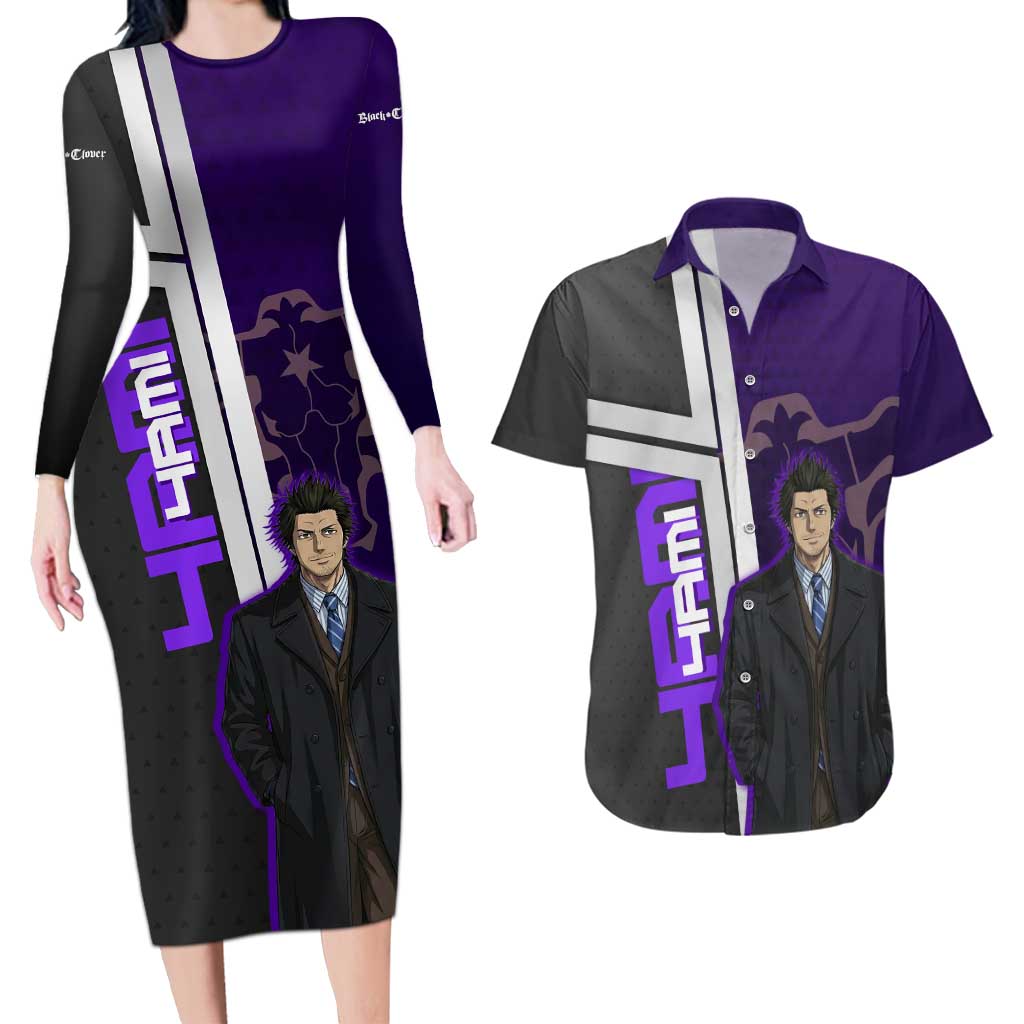 Yami Sukehiro Couples Matching Long Sleeve Bodycon Dress and Hawaiian Shirt Dark Anime Graphic Style
