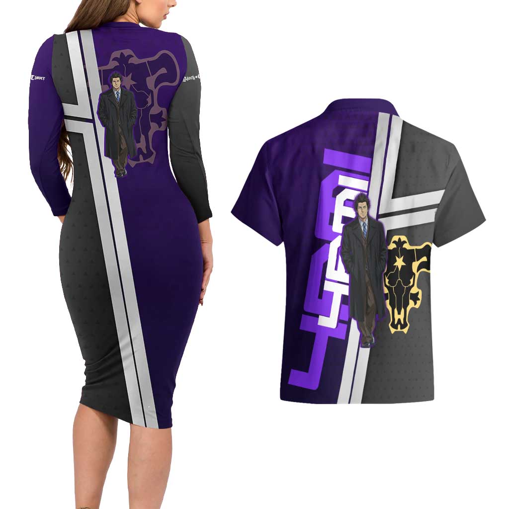 Yami Sukehiro Couples Matching Long Sleeve Bodycon Dress and Hawaiian Shirt Dark Anime Graphic Style