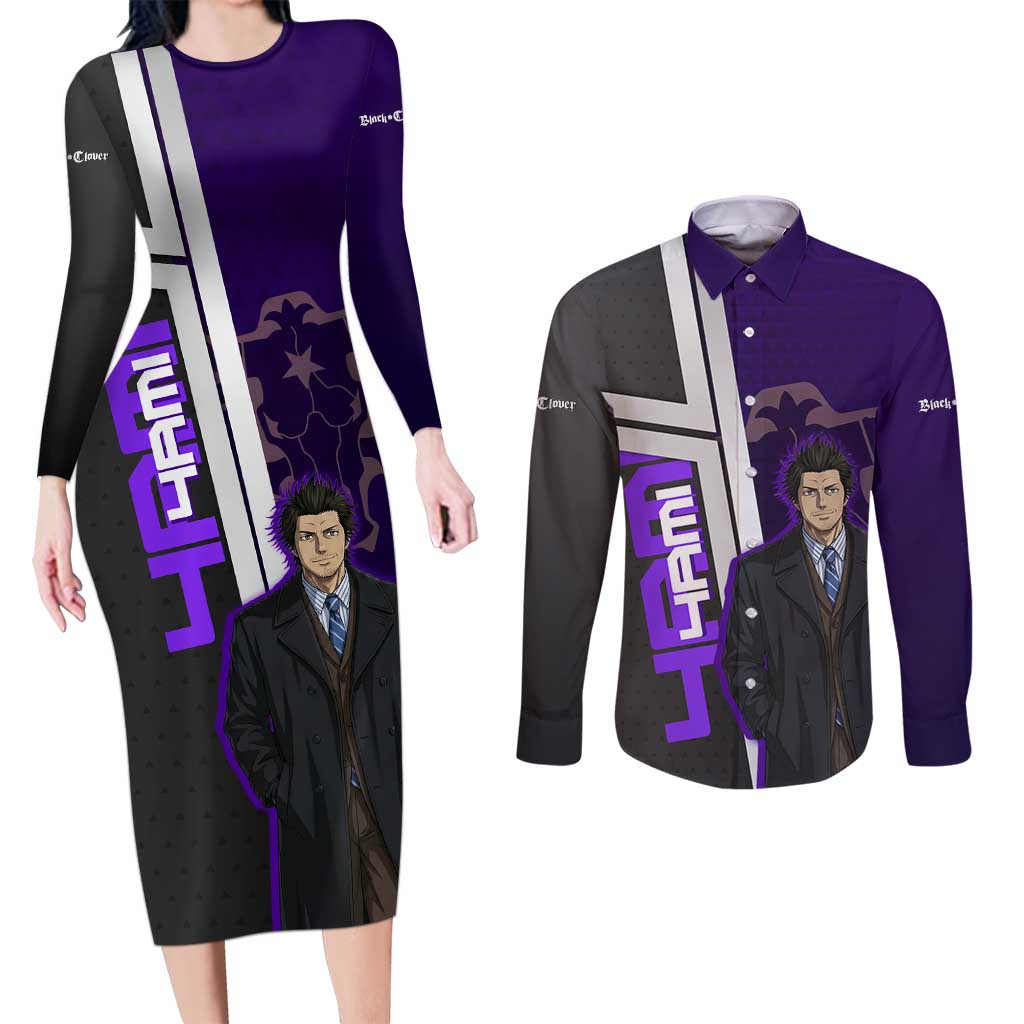 Yami Sukehiro Couples Matching Long Sleeve Bodycon Dress and Long Sleeve Button Shirt Dark Anime Graphic Style