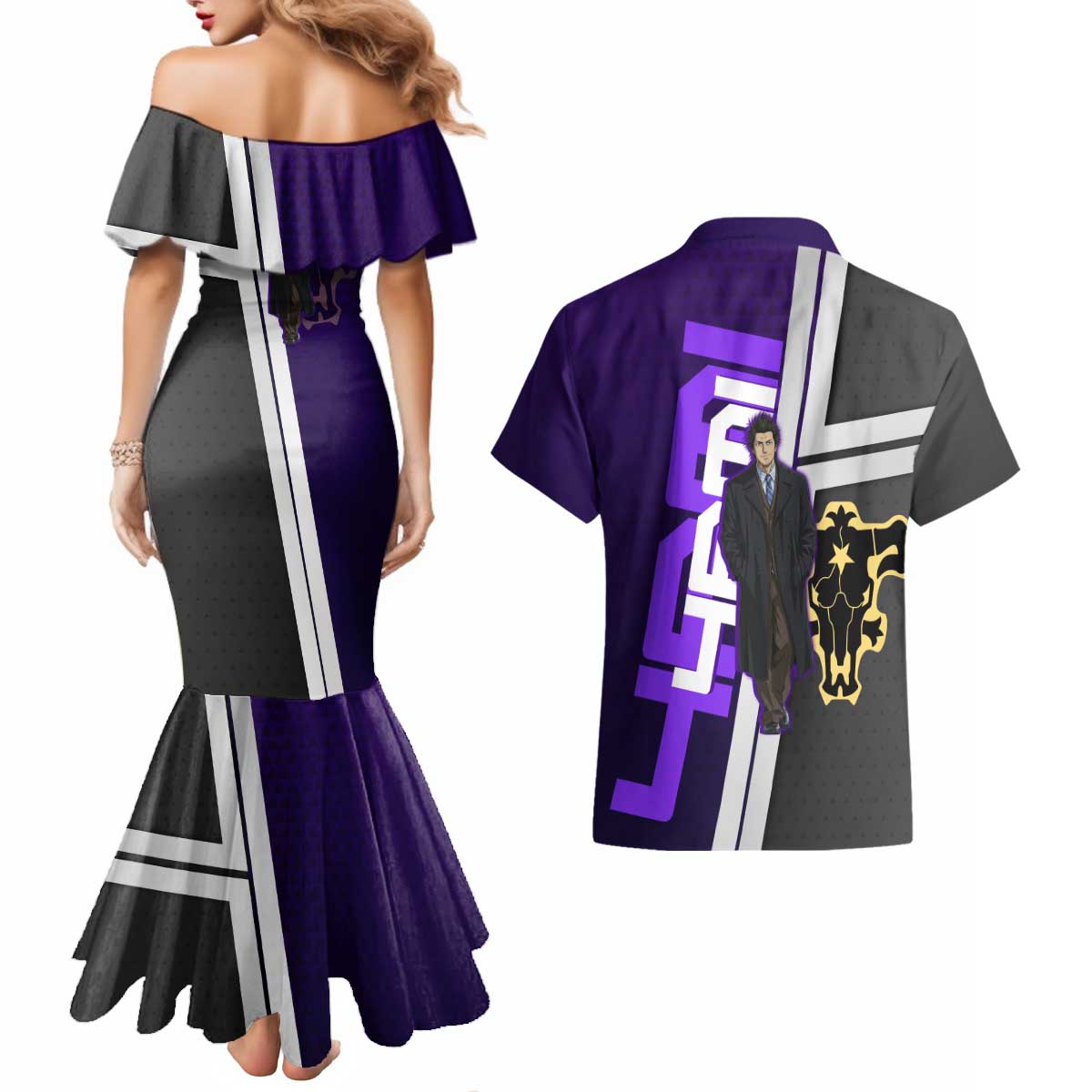 Yami Sukehiro Couples Matching Mermaid Dress and Hawaiian Shirt Dark Anime Graphic Style
