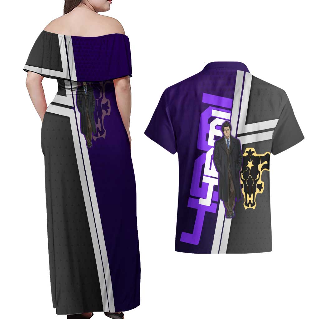 Yami Sukehiro Couples Matching Off Shoulder Maxi Dress and Hawaiian Shirt Dark Anime Graphic Style