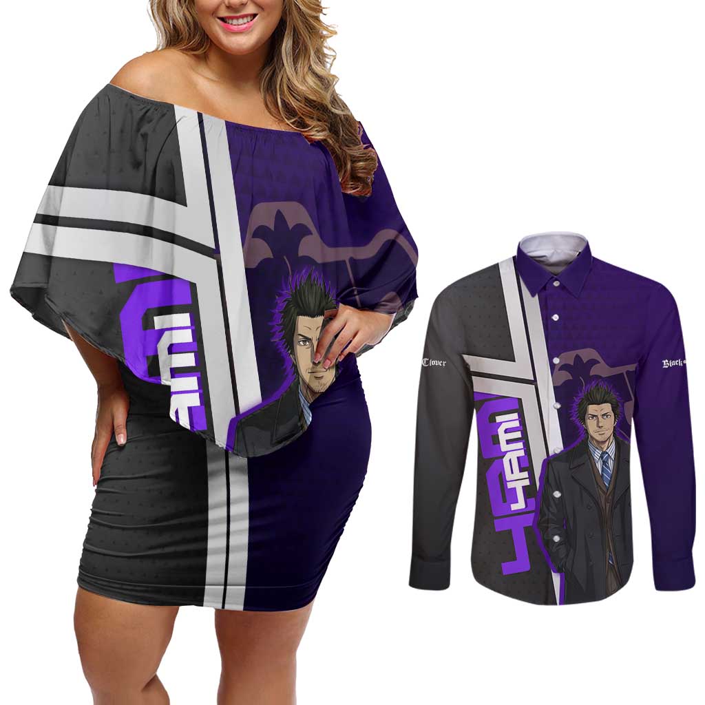 Yami Sukehiro Couples Matching Off Shoulder Short Dress and Long Sleeve Button Shirt Dark Anime Graphic Style