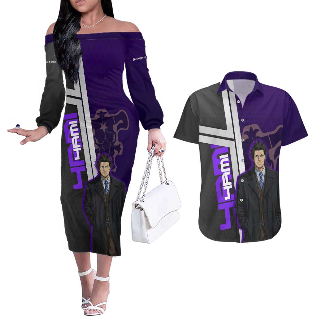 Yami Sukehiro Couples Matching Off The Shoulder Long Sleeve Dress and Hawaiian Shirt Dark Anime Graphic Style