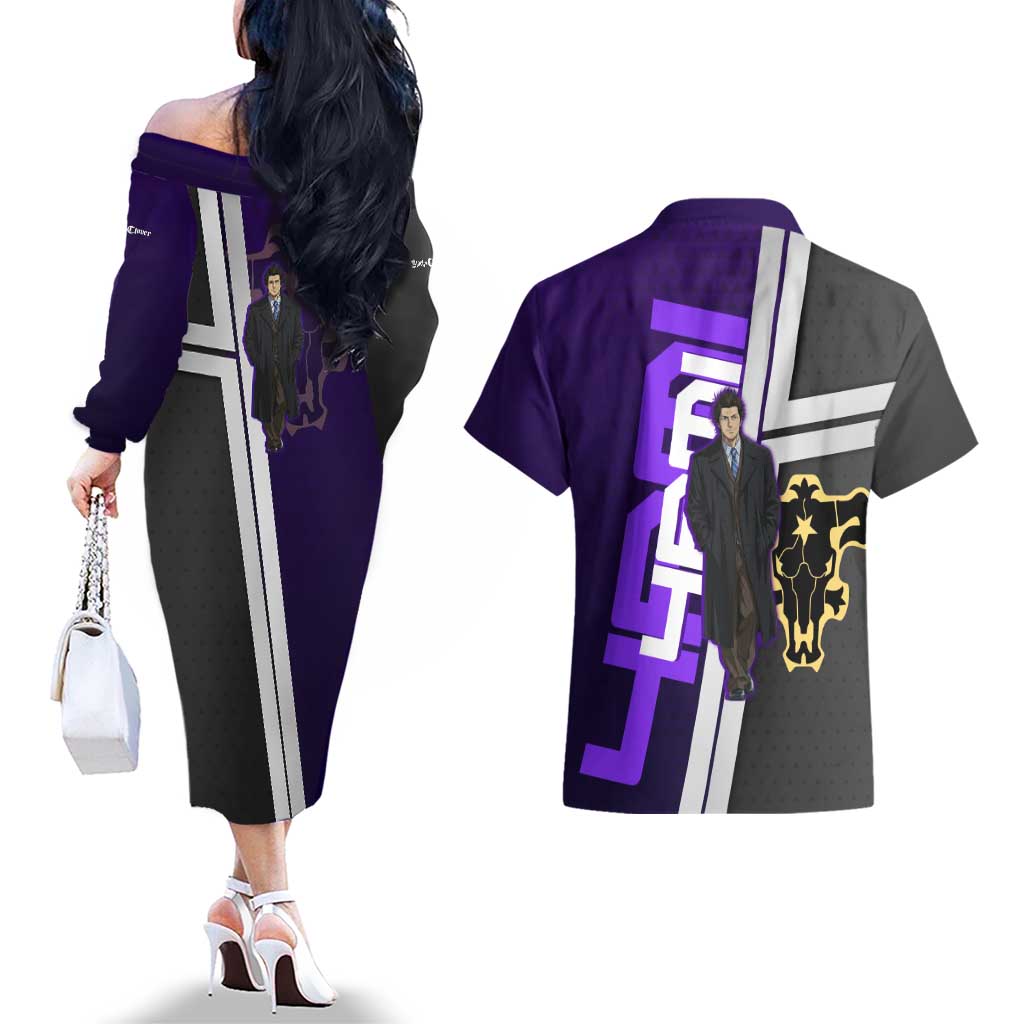 Yami Sukehiro Couples Matching Off The Shoulder Long Sleeve Dress and Hawaiian Shirt Dark Anime Graphic Style