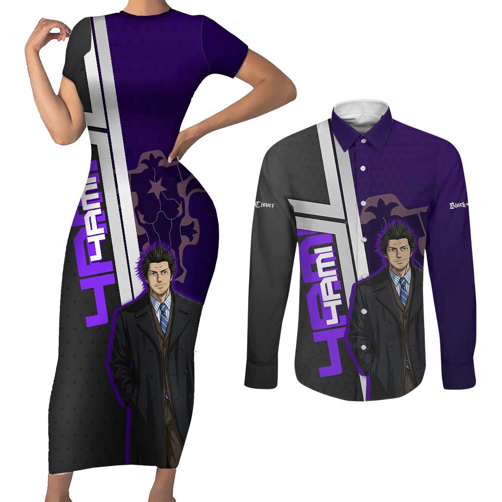 Yami Sukehiro Couples Matching Short Sleeve Bodycon Dress and Long Sleeve Button Shirt Dark Anime Graphic Style