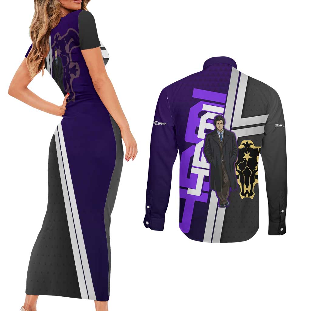 Yami Sukehiro Couples Matching Short Sleeve Bodycon Dress and Long Sleeve Button Shirt Dark Anime Graphic Style