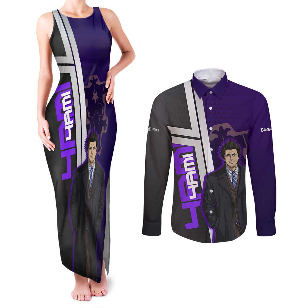 Yami Sukehiro Couples Matching Tank Maxi Dress and Long Sleeve Button Shirt Dark Anime Graphic Style
