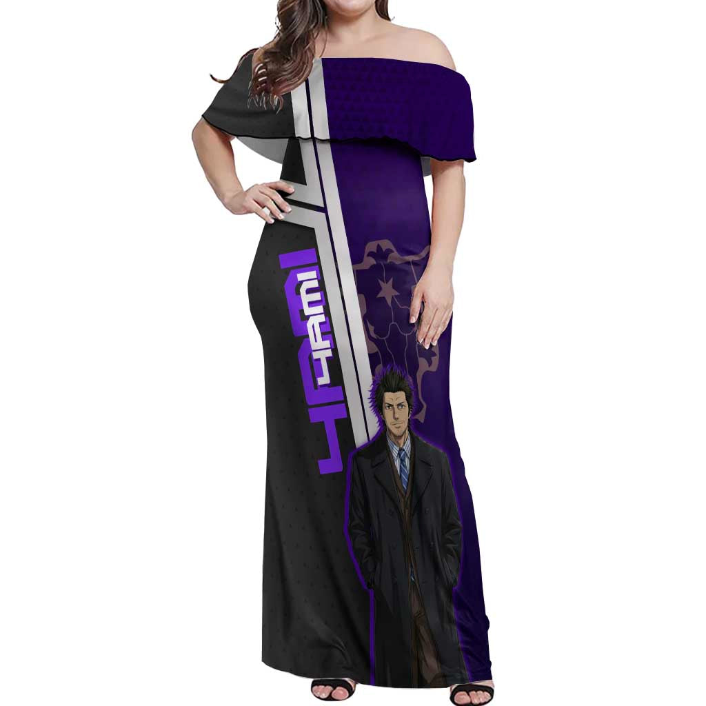 Yami Sukehiro Off Shoulder Maxi Dress Dark Anime Graphic Style