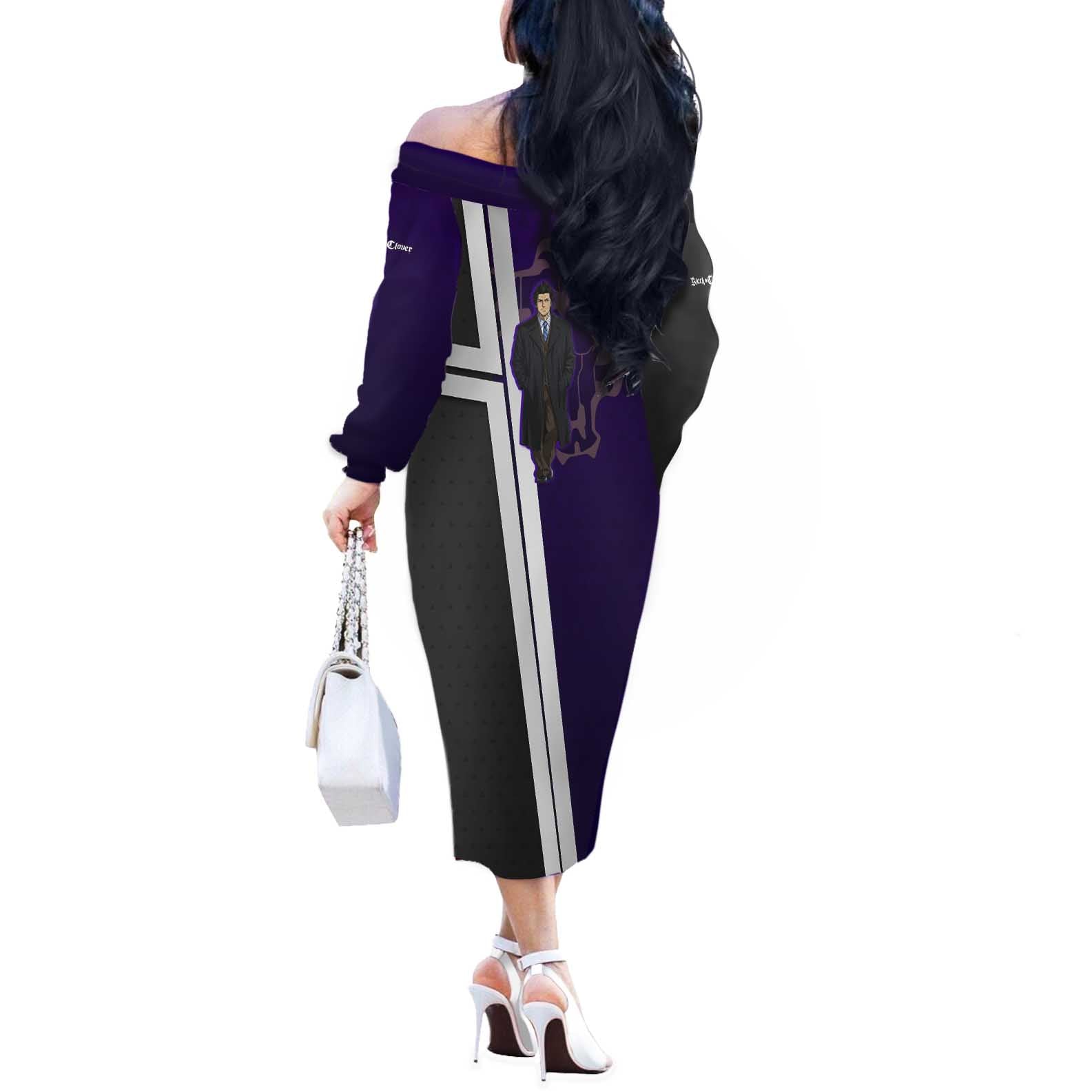 Yami Sukehiro Off The Shoulder Long Sleeve Dress Dark Anime Graphic Style