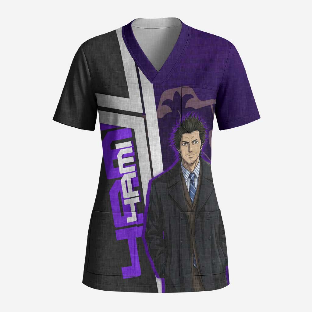 Yami Sukehiro Scrub Top Dark Anime Graphic Style