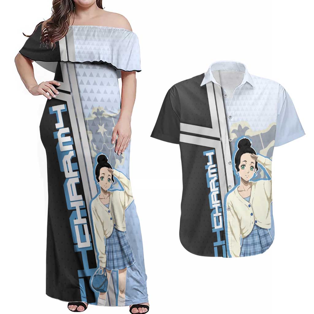 Charmy Pappitson Couples Matching Off Shoulder Maxi Dress and Hawaiian Shirt Soft Pastel Anime Style