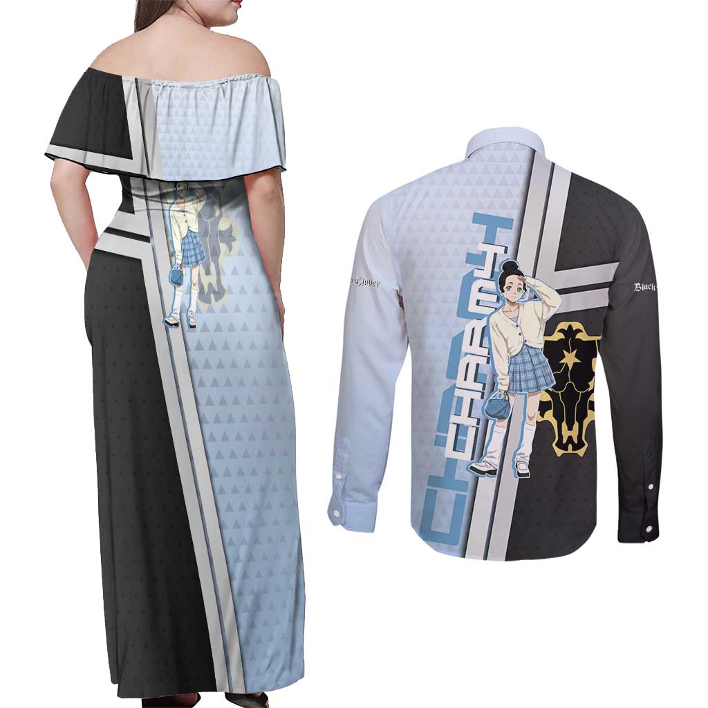 Charmy Pappitson Couples Matching Off Shoulder Maxi Dress and Long Sleeve Button Shirt Soft Pastel Anime Style