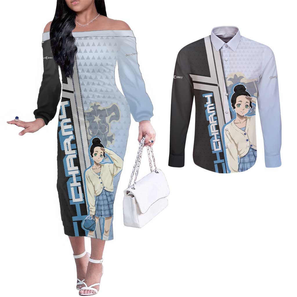Charmy Pappitson Couples Matching Off The Shoulder Long Sleeve Dress and Long Sleeve Button Shirt Soft Pastel Anime Style
