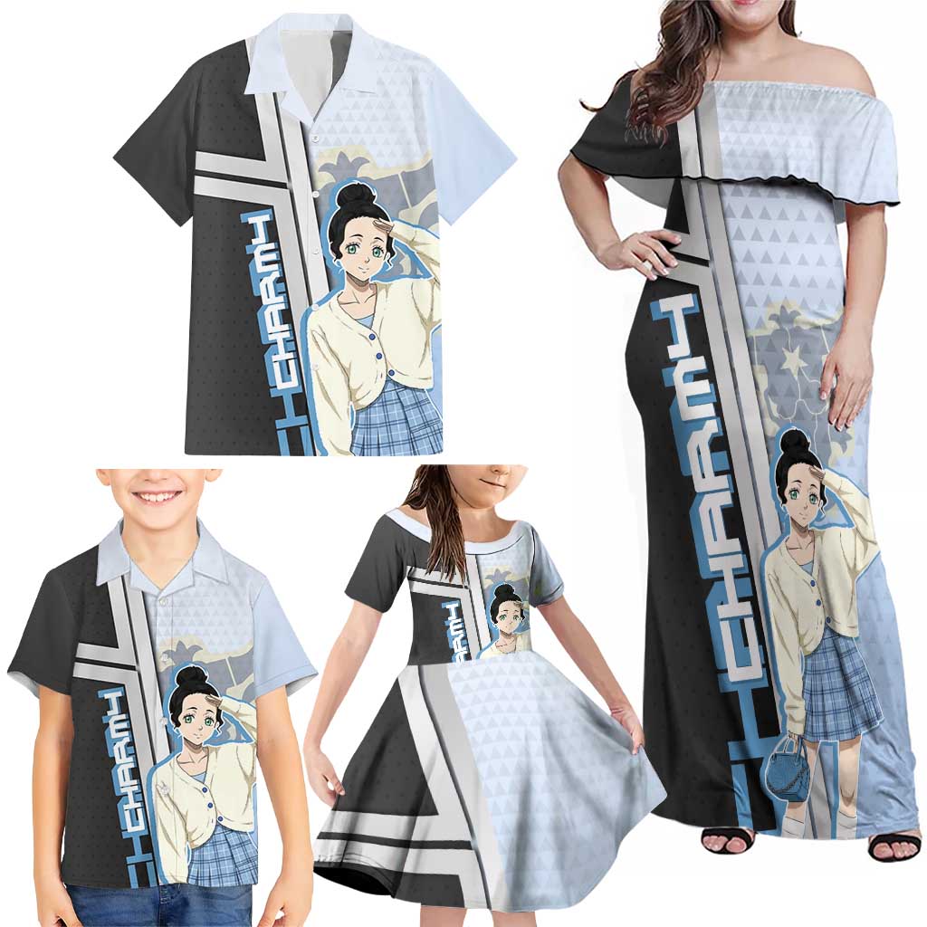 Charmy Pappitson Family Matching Off Shoulder Maxi Dress and Hawaiian Shirt Soft Pastel Anime Style