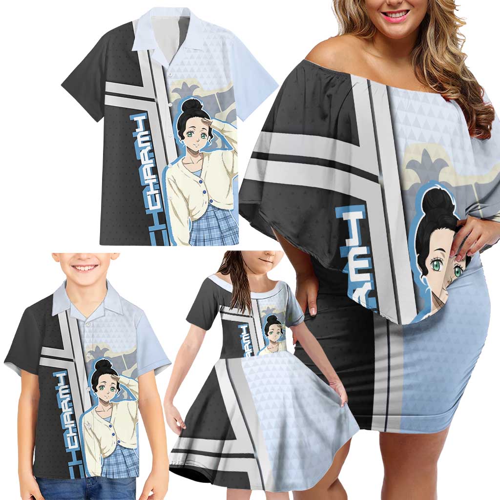 Charmy Pappitson Family Matching Off Shoulder Short Dress and Hawaiian Shirt Soft Pastel Anime Style