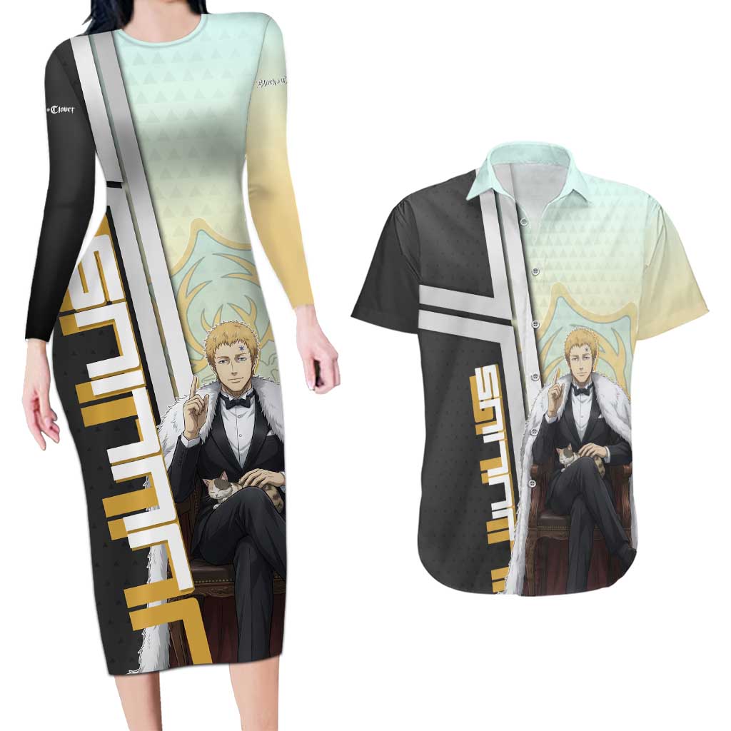 Julius Novachrono Couples Matching Long Sleeve Bodycon Dress and Hawaiian Shirt Regal Anime Illustration Style