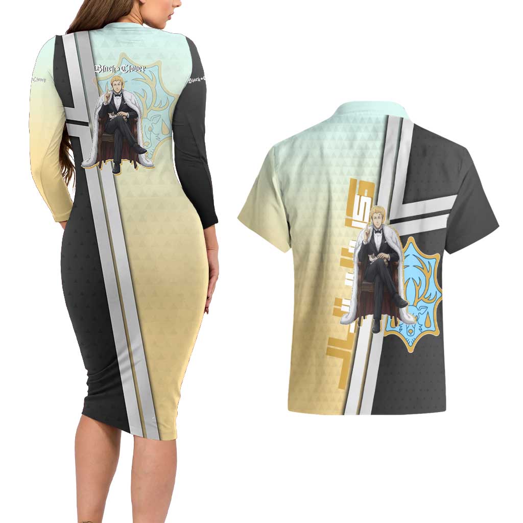 Julius Novachrono Couples Matching Long Sleeve Bodycon Dress and Hawaiian Shirt Regal Anime Illustration Style