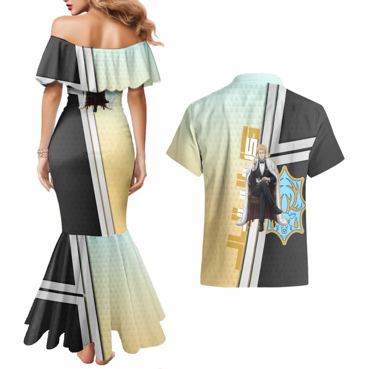 Julius Novachrono Couples Matching Mermaid Dress and Hawaiian Shirt Regal Anime Illustration Style