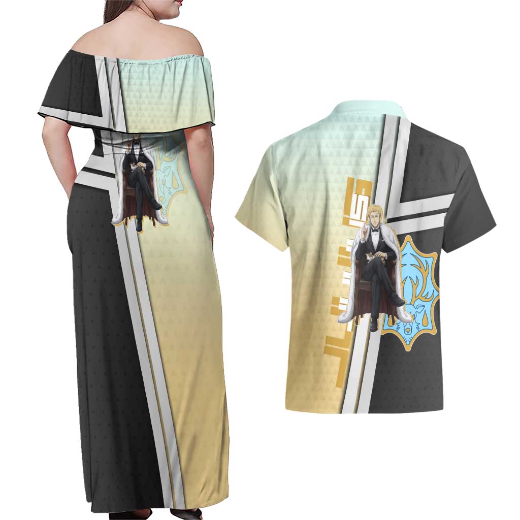 Julius Novachrono Couples Matching Off Shoulder Maxi Dress and Hawaiian Shirt Regal Anime Illustration Style