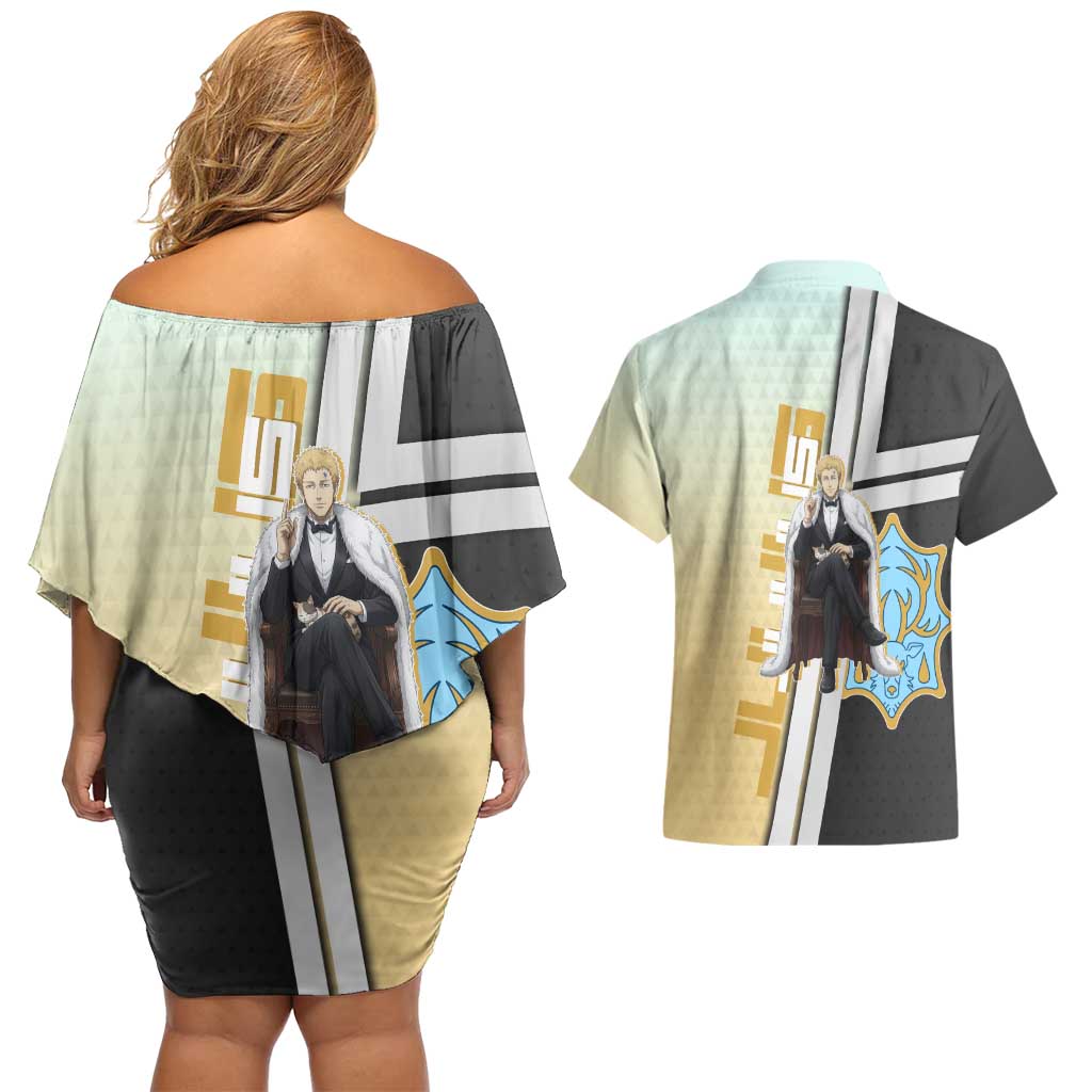 Julius Novachrono Couples Matching Off Shoulder Short Dress and Hawaiian Shirt Regal Anime Illustration Style