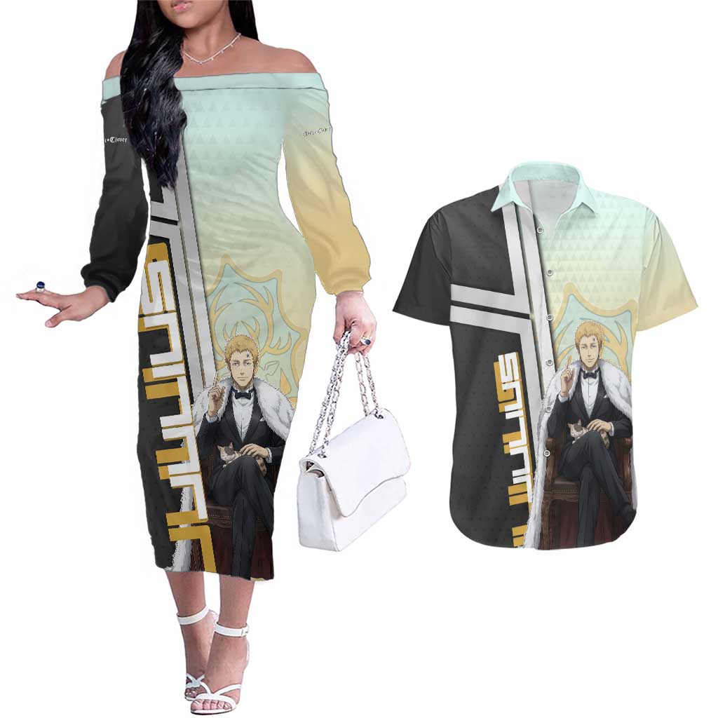 Julius Novachrono Couples Matching Off The Shoulder Long Sleeve Dress and Hawaiian Shirt Regal Anime Illustration Style
