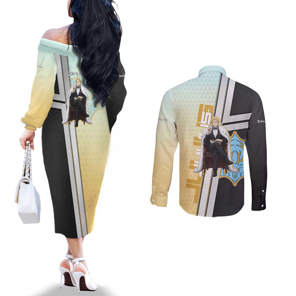 Julius Novachrono Couples Matching Off The Shoulder Long Sleeve Dress and Long Sleeve Button Shirt Regal Anime Illustration Style
