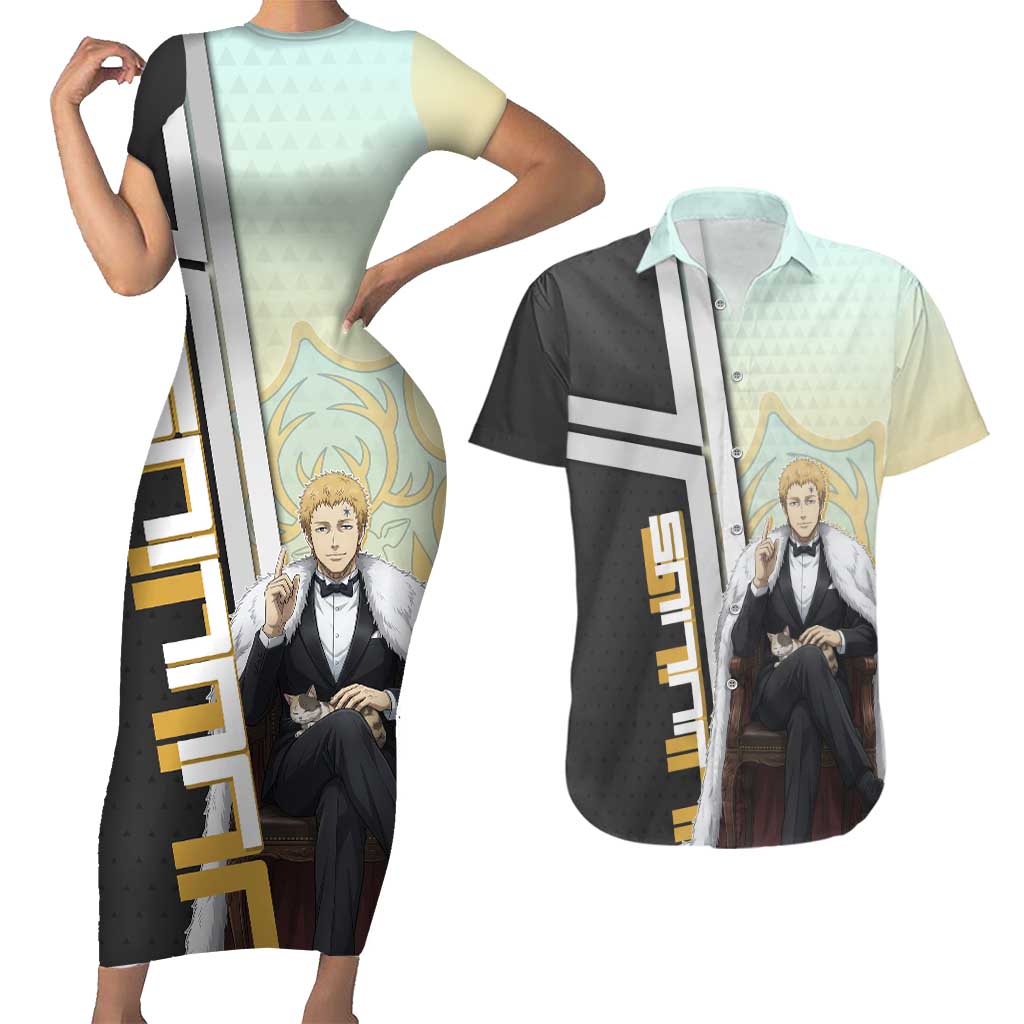 Julius Novachrono Couples Matching Short Sleeve Bodycon Dress and Hawaiian Shirt Regal Anime Illustration Style